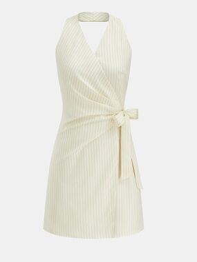 Commense Striped Halter Wrap Tie Mini Dress Size Large NWT